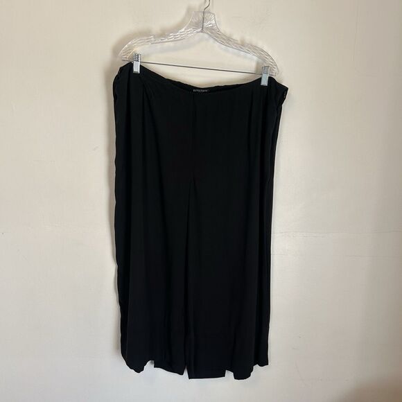 Eileen Fisher Georgette Wide Leg Ankle Crop Pant 100% Silk‎ Trouser Black 2X - Picture 1 of 9